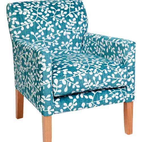 Brook Occasional Chair – Warwick Sofia Leaf Atoll, Tassie oak