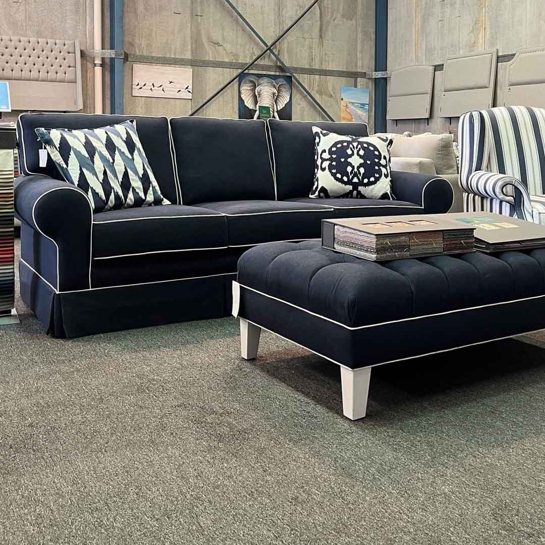 Trinity sofa with Ottoman black & white bold statement design Luxurious Sofa Australian made by Sydney Lounge Specialist